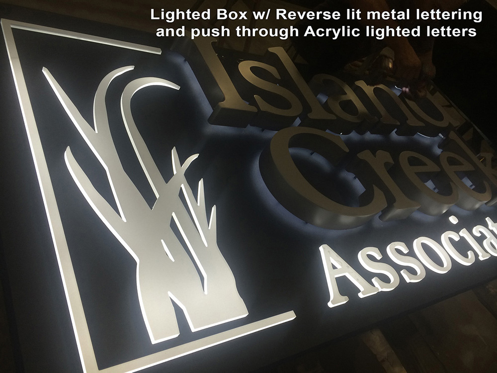 Lighted Box with Reverse Lit Metal Lettering